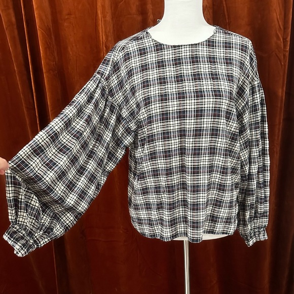 Zara Basics Plaid Long Sleeve Blouse - Picture 1 of 4